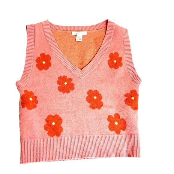 FULL TILT Knit Pink Floral Sweater Sleeveless Top Size M Boho Retro - Picture 1 of 6